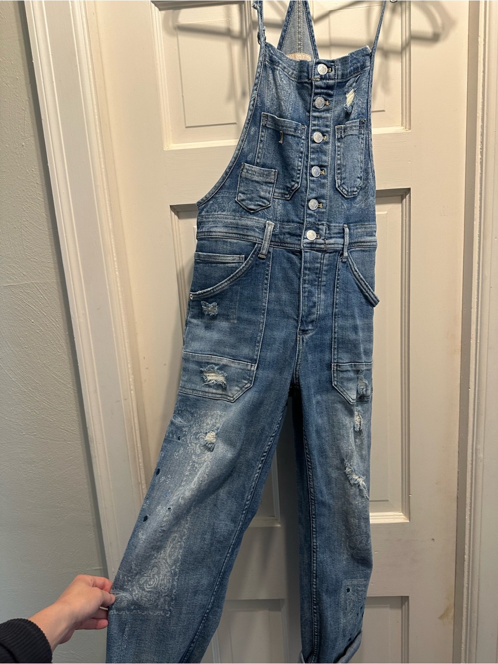 Anthropologie Distressed Blue Denim Overalls